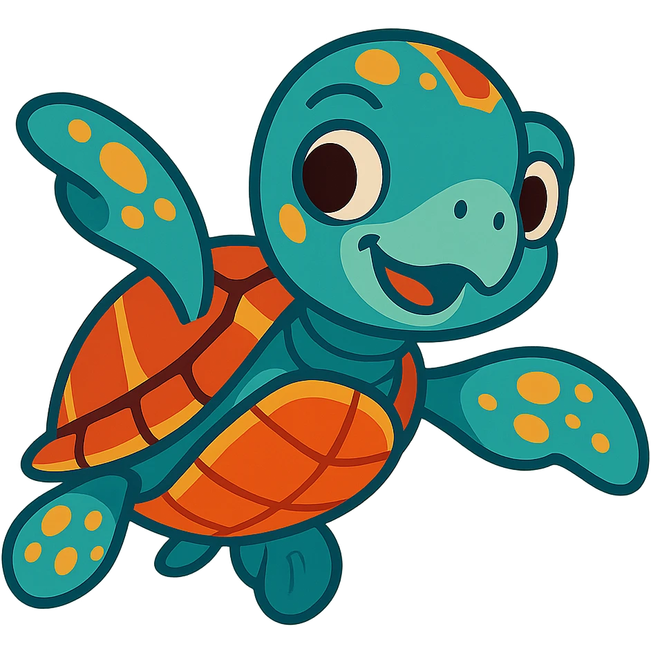 adorable baby hawksbill turtle, playful expression emoji