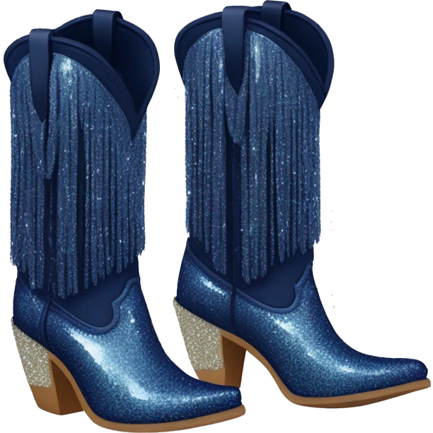 Realistic navy blue fashion cowgirl boots with sparkly shiny glitter fringe on them. emoji
