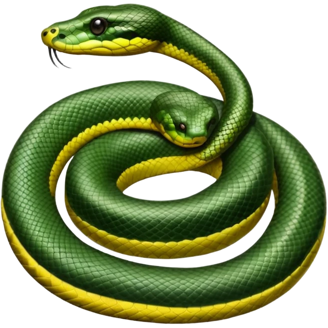 A photo-realistic top-down view of a Green Anaconda tightly coiled in a spiral, with its broad, flat head resting at the center. Its thick, muscular body is olive-green and covered in symmetrical, bold black oval spots that stand out against its smooth scales, creating striking natural camouflage. emoji