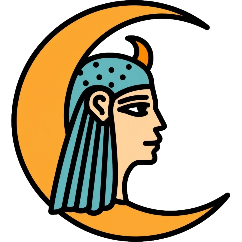 Egyptian moon god Khonsu with falcon head, lunar disk and crescent moon symbol emoji