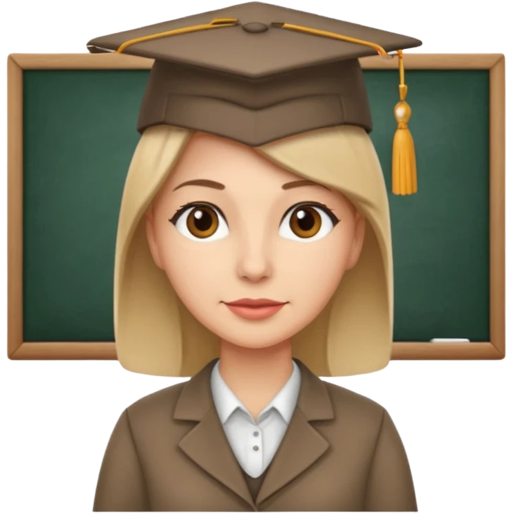 A teacher in a classroom with a hat emoji