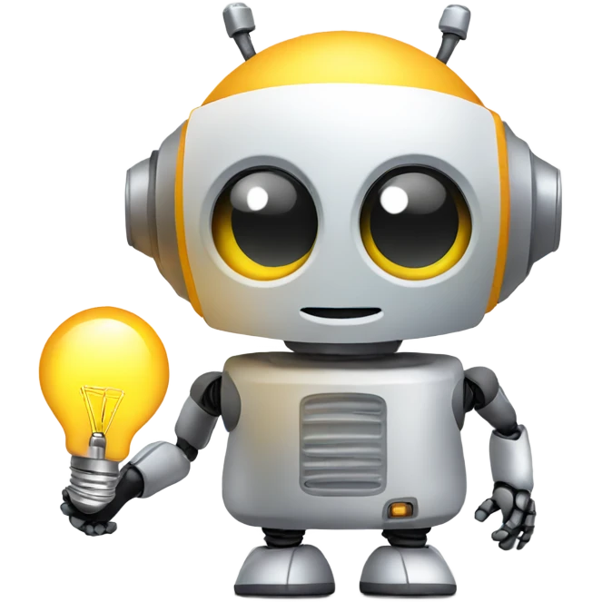 cute robot holds a light bulb emoji