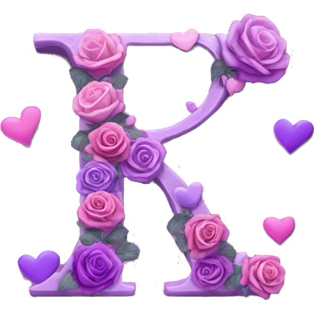 Letter R R R and M M M with roses and hearts of love in purple emoji
