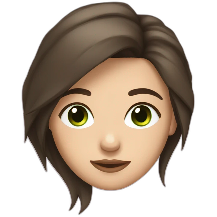 cocasian young adult woman with dark straight brown hair and green eyes emoji