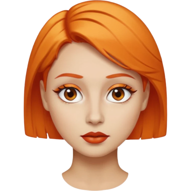 A person emoji with light skin, short orange hair swept to one side, matching orange eyebrows, brown eyes, an oval-shaped face, a small nose, and dark lipstick. emoji
