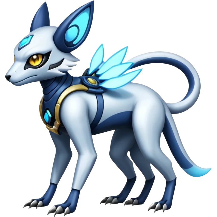 Futuristic highly advanced technological cyborg-Genet-Absol-Zeraora-Primagen-fusion-creature  emoji