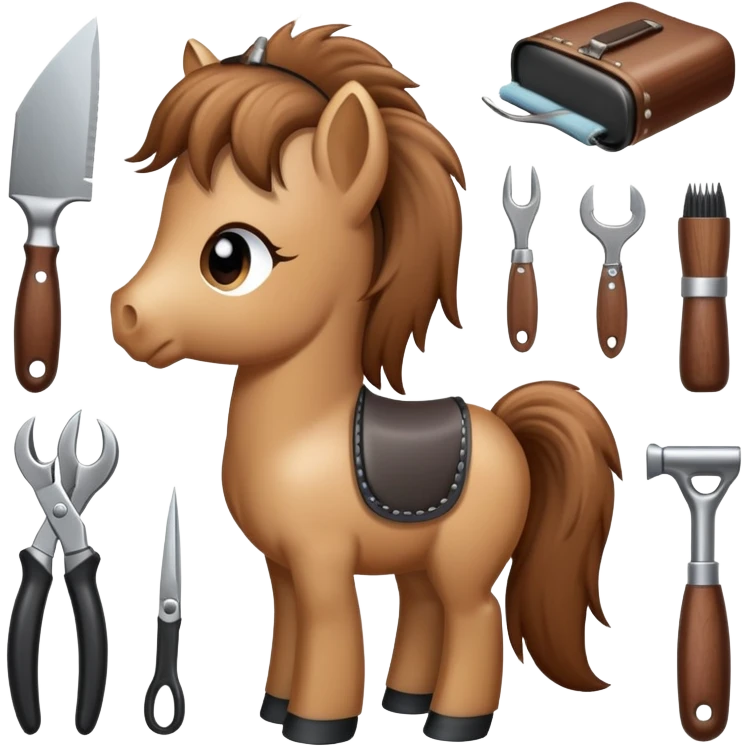 pony with grooming tools nearby emoji