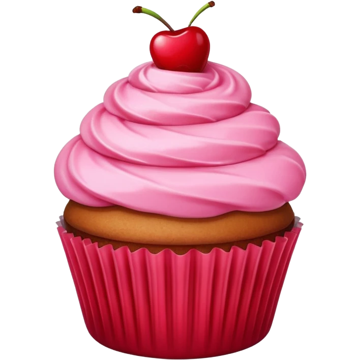 cupcake with pink icing, cherry on top emoji