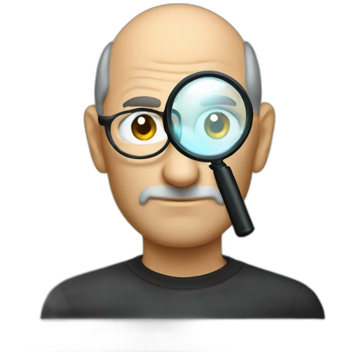 Steve jobs with magnifying glass emoji