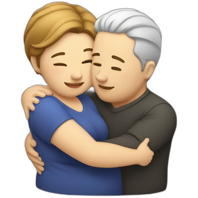Man hugging chubby woman emoji