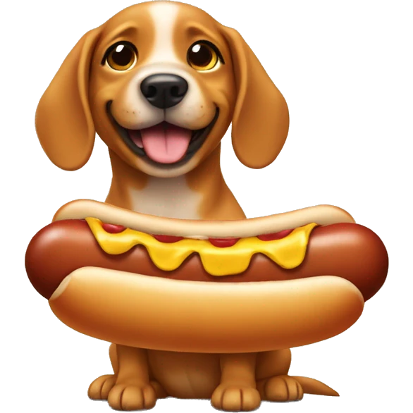 puppy dressed as a hot dog emoji