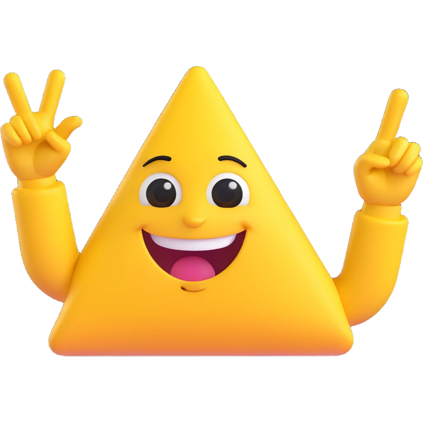 A 2D cartoon-style yellow emoji with a mischievous smile, triangle-shaped eyes, and both hands pointing upward with index fingers.  clean digital style, and a fun, dancing expression. Style similar to children’s drawing tutorials, dancing expression. No background, isolated on white.  emoji
