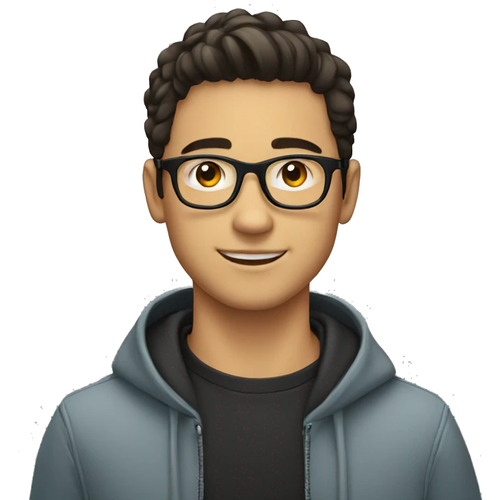 young white hispanic guy with black hear in glasses emoji