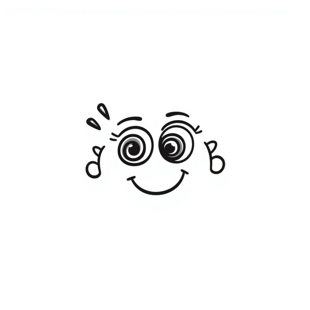 Hand-drawn cute derpy face with wobbly smile and swirly eyes emoji