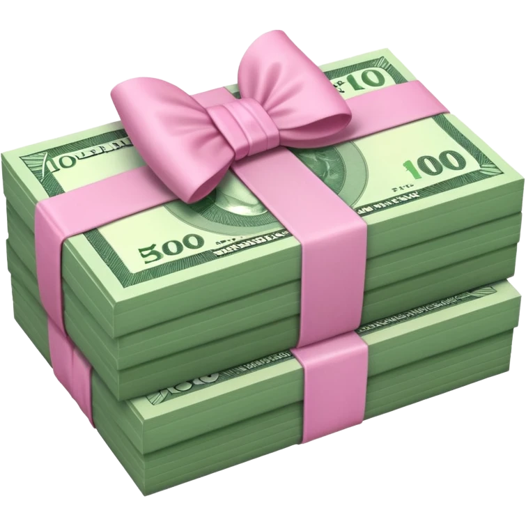 Forest Green Australian $100 long rectangle money notes stacked together and wrapped in a pink bow emoji
