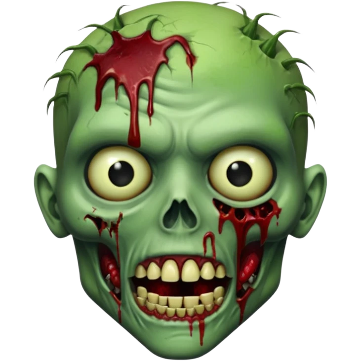 Realistic zombie head, decaying green skin, blood, missing teeth, horror style, no background



 emoji