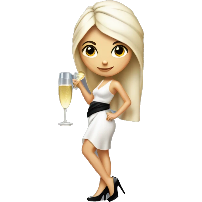 Girl with white towel wrapped around hair holding a champagne glass and bottle in black high heels  emoji