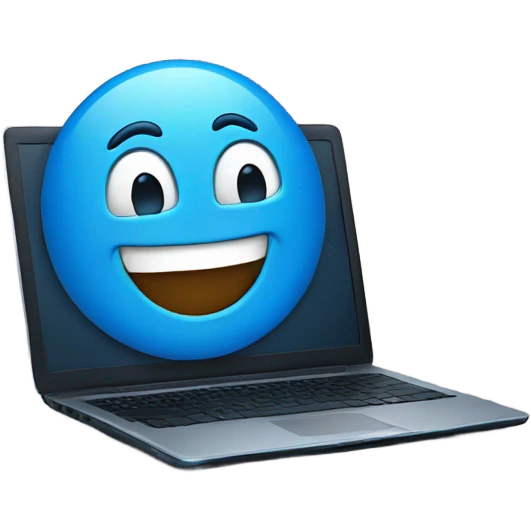A blue laptop laughing emoji