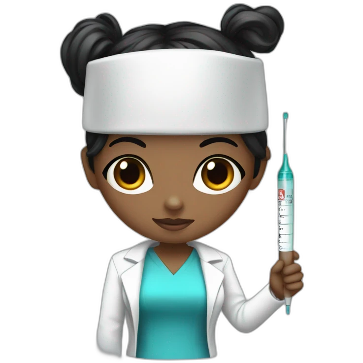 nurse black hair, black eyes, with a syringe emoji