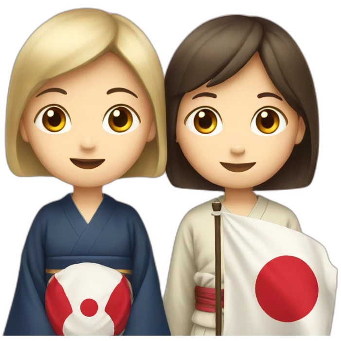 boy and girl holding Japanese flag emoji