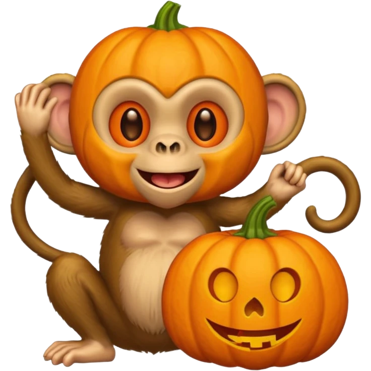 twitter emoji style monkey with pumpkin head emoji
