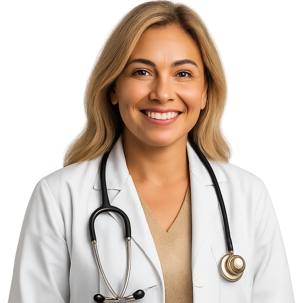 realistic and warm Latina doctor with light blonde hair emoji