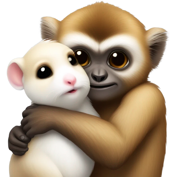 brown gibbon hugs white hamster emoji