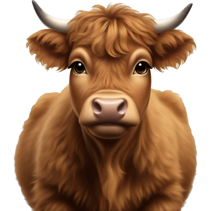 brown fluffy baby scottish cow with a small bow on head emoji