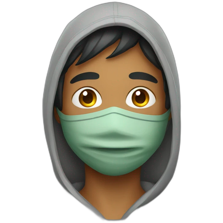 indian boy in grey hoodie with brazillian mask emoji