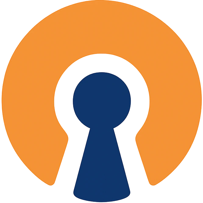 OpenVPN logo, clean vector style, orange and blue color scheme, simple and recognizable, no text emoji