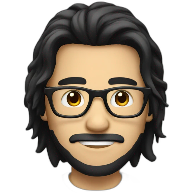 Guy with glasses long black hair behind pc emoji