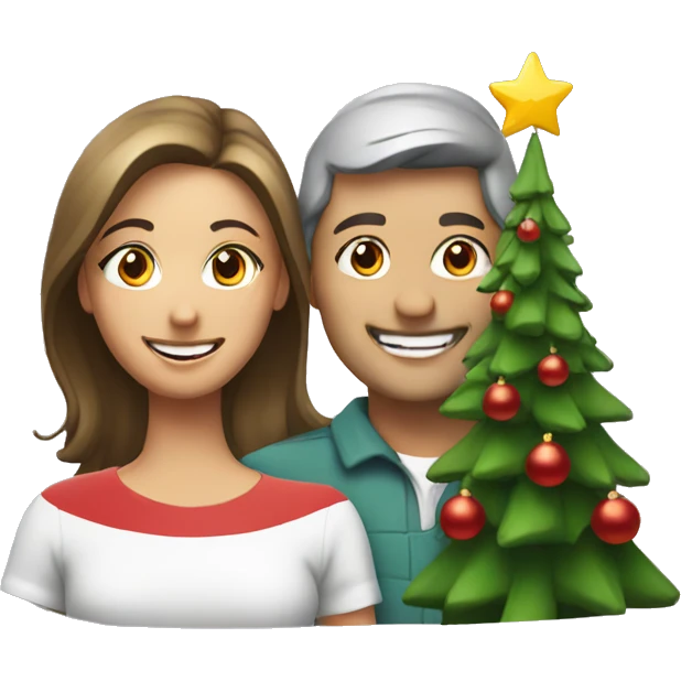 smiling couple with christmas tree emoji