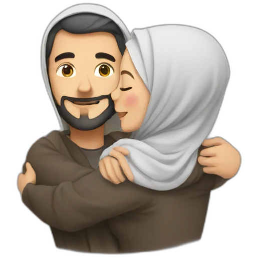 Hijab women and handsome man hug emoji