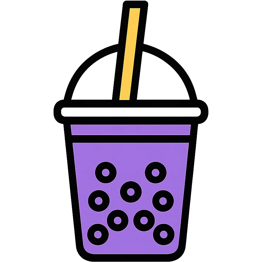 purple boba tea in a cup, minimal flat icon emoji