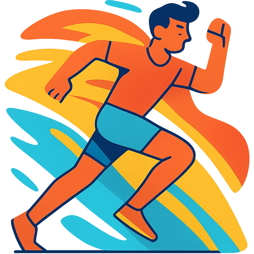 vibrant toon style person sprinting with colorful background emoji