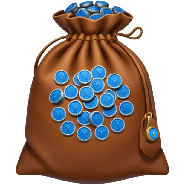 brown money bag of blue coins emoji
