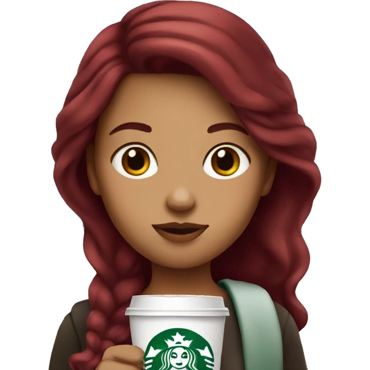 Burgundy haired girl, drinking Starbucks emoji