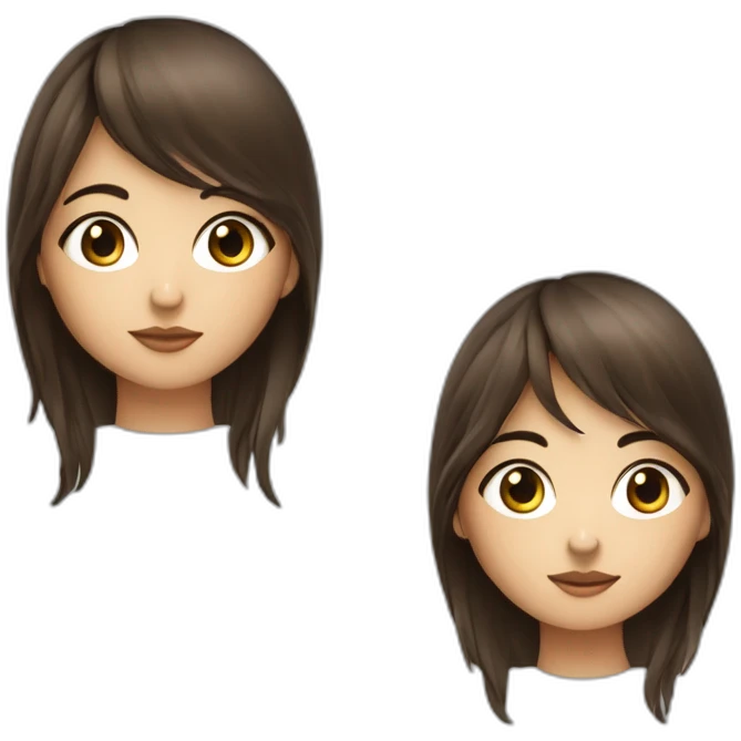 Fille brune abec des yeux bleux avec une frange et des cheuveux long emoji