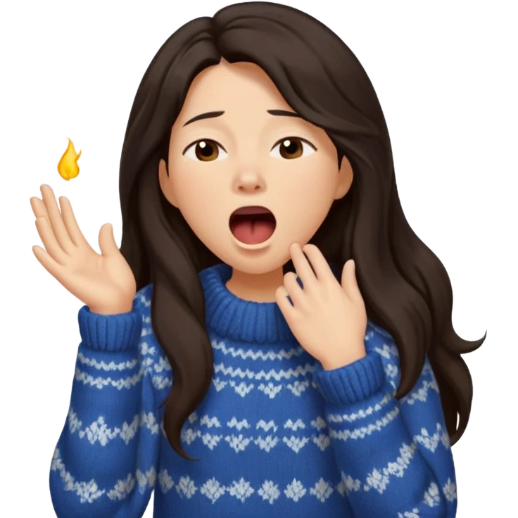 yawning dark long hair woman in sweater emoji