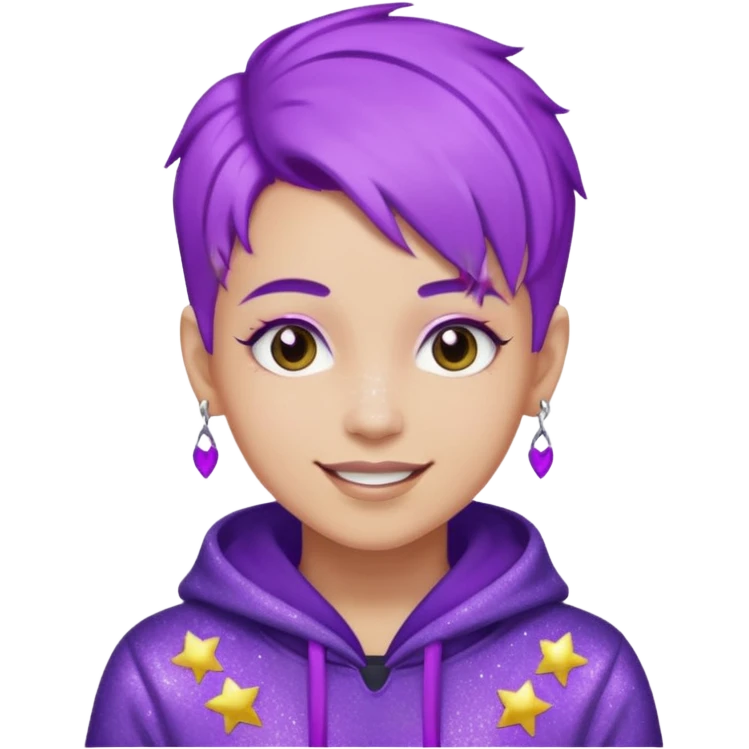 glitter purple gamer non-binary happy purple hair emoji