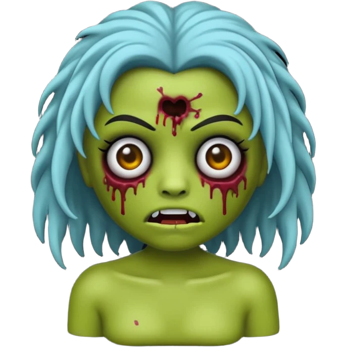 faça uma boneca zumbi estilo emoji do iphone com cabelos pretos cacheados sem muito volume e olhos pretos  emoji