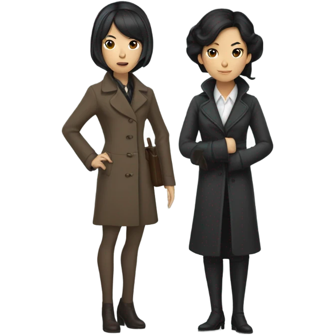 Two women Sherlock’s, one with brown hair and one with black hair. One Asian one white emoji