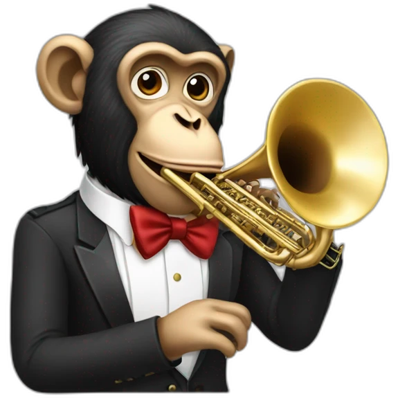 monkey playing tuba wearing a bow emoji