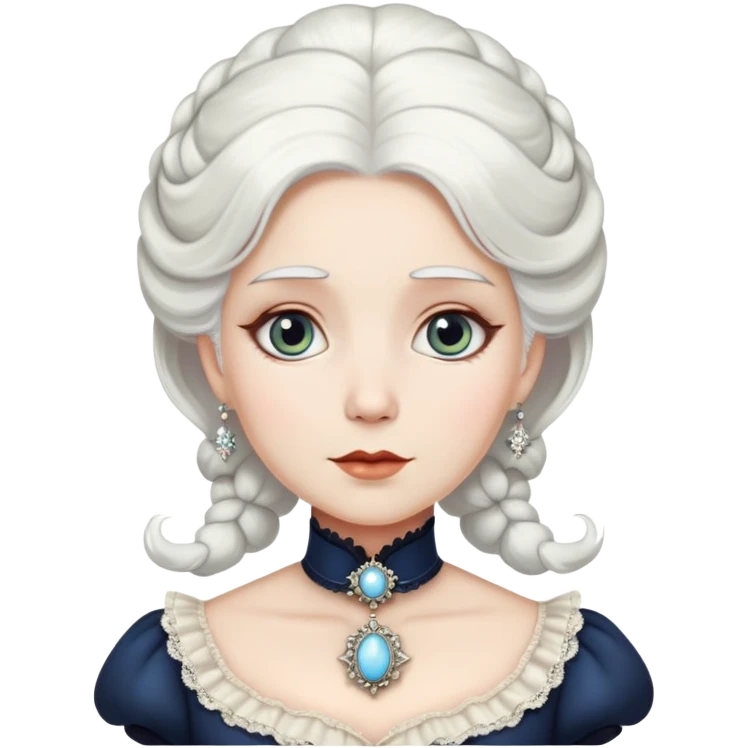 Victorian woman with white hair and starstruck eyes, fancy dress, cameo emoji