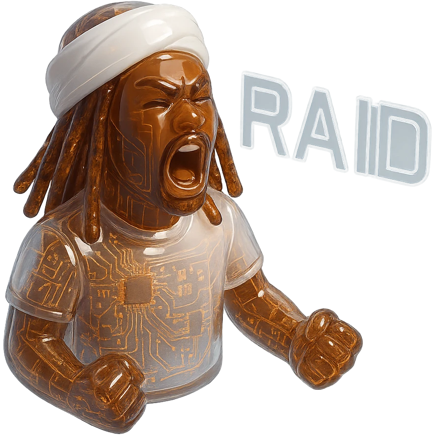 Brownskin man with long brown dreadlocks 
white  t-shirt 
White turban 
expression is yelling 
Add the word RAID  emoji