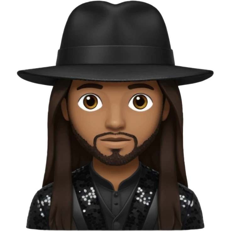 Ahmad "Real" Givens with long dark brown hair, black sequin outfit, black hat emoji