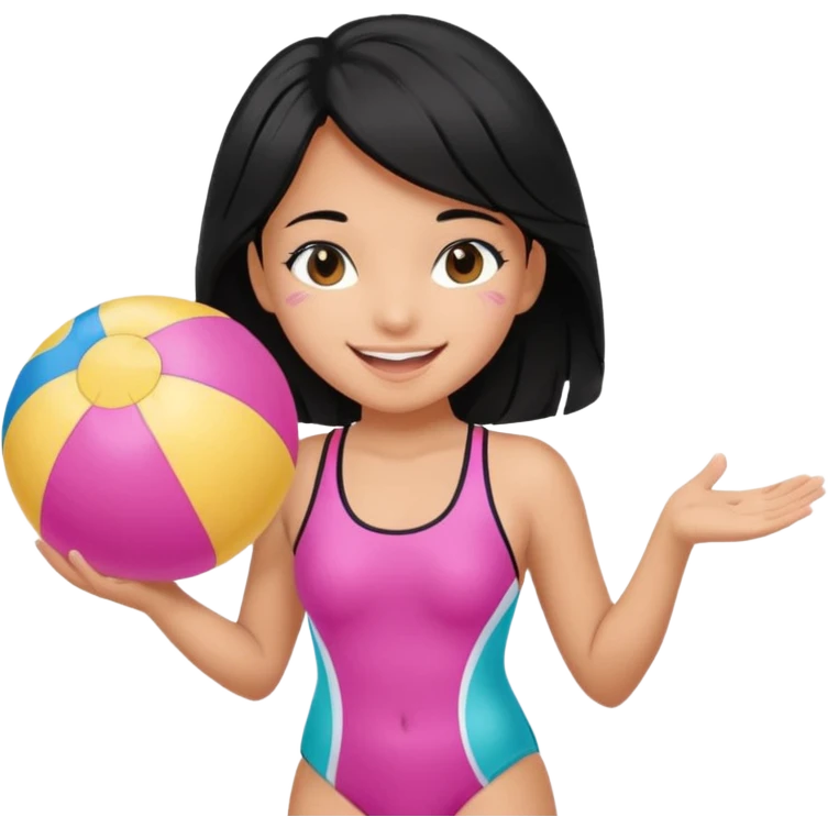 Hawaiian girl with black hair with pink highlights and a swimsuit, with beach ball emoji