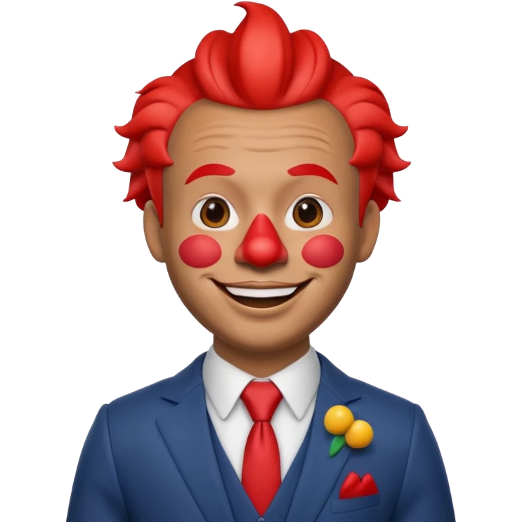 A 3D cartoon man with a red clown nose, smiling expression, wearing a suit, soft lighting, realistic Memoji-style. emoji