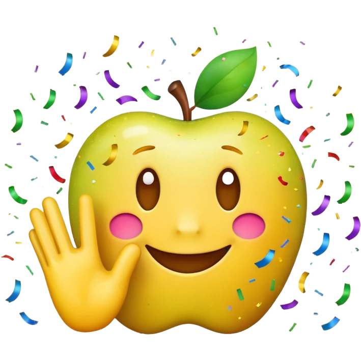 yellow Apple emoji hand clapping, confetti, number '304' in celebratory style, bright cheerful palette emoji