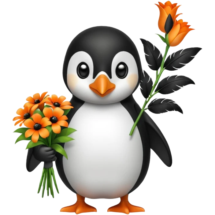 Penguin holding flower bouquet emoji